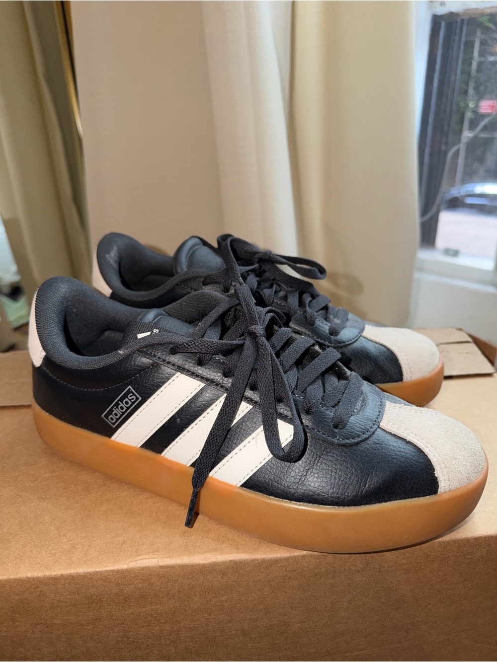 Adidas Black & White Leather Samba Sneakers with Gum Sole